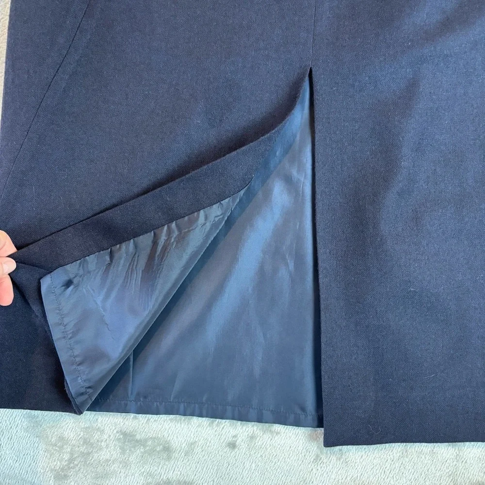 Pursuits Ltd 100% Wool Navy Midi Pencil Skirt Sz 12 Lined Classic Career